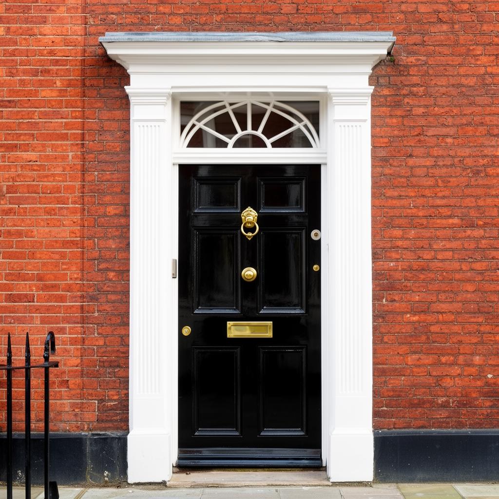 Classic British black front door in red brick
